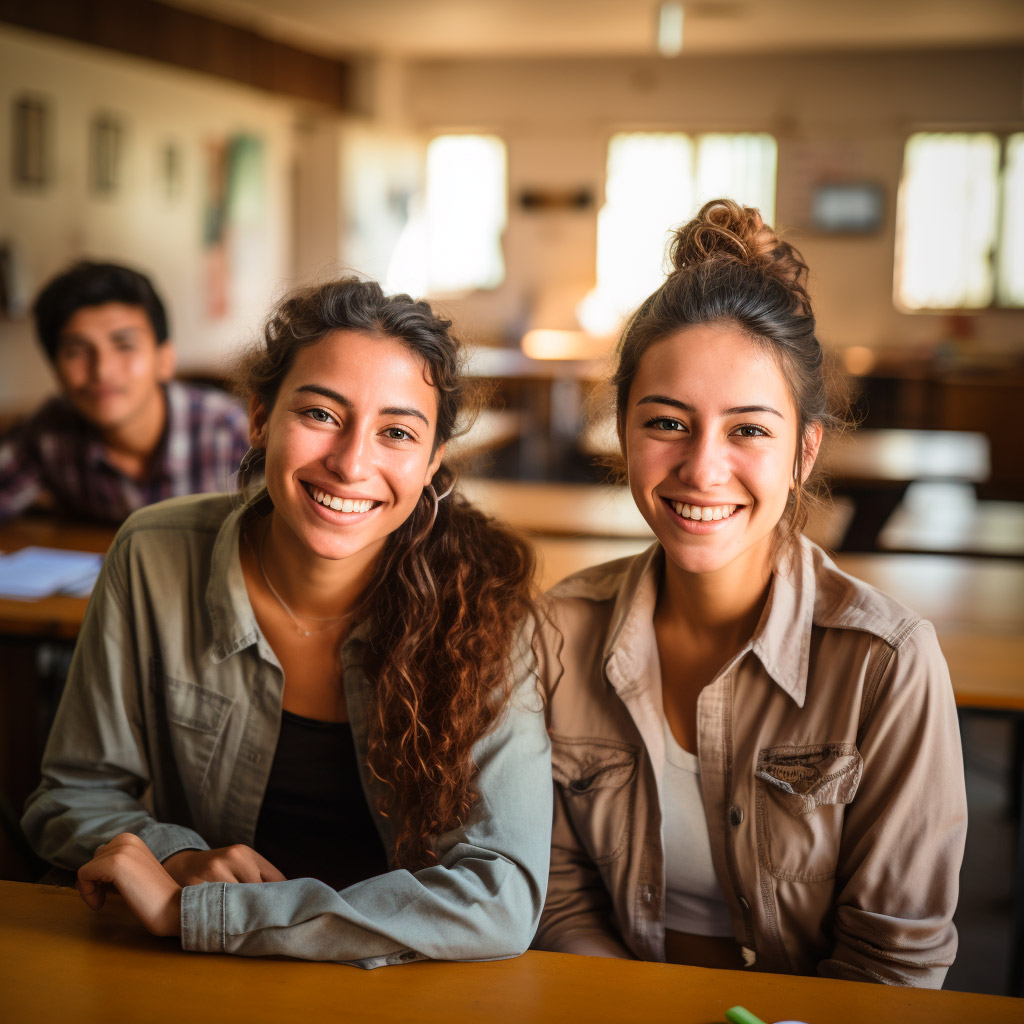 Compañeras de clase sonriendo
